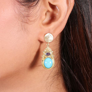 ต่างหูชุบทองสีเทอร์ควอยซ์925สำหรับผู้หญิงต่างหูเงินสเตอร์ลิงสำหรับงานแต่งงานงานหมั้นวันครบรอบ - Product Image 2