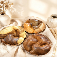 Plateau à fruits en bois massif sculpté à la main à 3 compartiments, bol en bois naturel en forme de pétale, plateau de service pour snacks, noix, bonbons, décoration d'intérieur