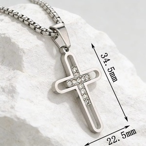 Stainless Steel Cross Pendant Necklace for <b>Men</b> Women,CZ Inlay Hollow Cross Necklace Hip Hop Jewelry for Daily Wear - Product Image 3