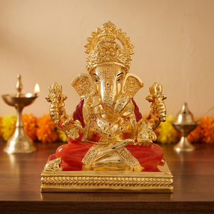 Idolo Tradicional de Ganesha de 13 Pulgadas, Colorido, Hecho a Mano en Acero Inoxidable, Diosa Hindú Murti para Templo, Hogar y Decoración Festiva - Product Image 3