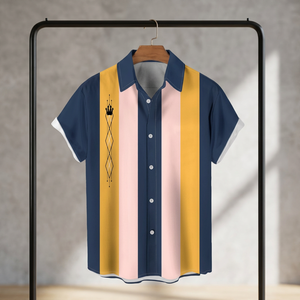 Chemise décontractée moderne pour homme, bleu marine, panneaux contrastés, écologique, respirante, manches courtes, apparence unique inspirée de la mode - Product Image 2