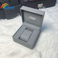 Boîte à montre carrée en cuir PU de luxe, emballage en cuir gris de haute qualité avec logo personnalisé, nouveau design pour hommes et femmes