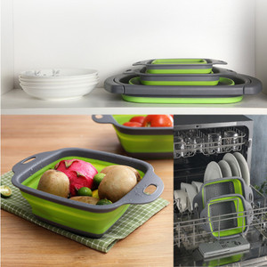 Panier de drainage multifonctionnel pliable et télescopique en TPR écologique pour le nettoyage et le lavage des légumes et des fruits, idéal pour la cuisine domestique - Product Image 4