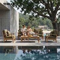 Ensemble de canapés de jardin en teck d'hôtel personnalisable de luxe Mobilier d'extérieur en bois robuste pour villa, ferme et cour de villégiature