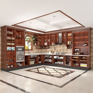 Classic L-Shape Solid Wood Modular Kitchen <b>Cabinets</b> with Lacquered Finish and Glass Doors <b>for</b> Traditional Kitchen Design - Product Image 4
