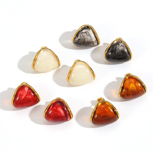 Resin Stud <b>Earrings</b> Geometric Shape Bezel Setting Stainless Steel Ear <b>Posts</b> Multiple Colors Fashion Jewelry - Product Image 3