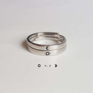 Anillos de Pareja de Sol y Luna Chapados en Plata 925, Anillos de Promesa de Boda para Él y para Ella - Product Image 3