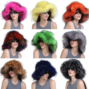 Sombrero de Ala Ancha para Mujer, Estilo Otoño-Invierno, Grueso y Cálido, Imitación de Piel de Mapache, a la Moda, con Personalidad, Estilo Chica Atrevida - Product Image 1