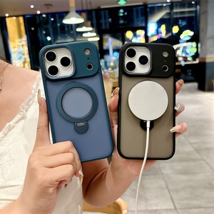 เคสโทรศัพท์แบบมีขาตั้งแม่เหล็กหมุนได้ รุ่น Drill-grain Lens Frame สำหรับ iPhone 11 12 13 14 15 16 17 Pro Max ป้องกันการตกหล่น อุปกรณ์เสริมโทรศัพท์ - Product Image 4