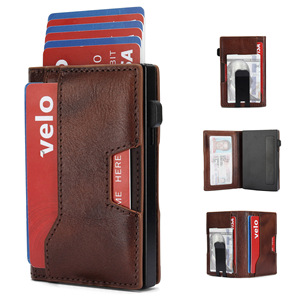 Multi-Functional <b>Wallet</b> Genuine Leather Metal Multi-Card Slot Anti-Theft Large Capacity Automatic Card <b>Holder</b> For Men - Product Image 1
