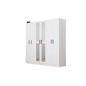 Moderno Armario de Madera con Espejo Blanco de 6 Puertas, 4 Cajones y 13 Estantes, Mueble de Dormitorio Convertible y Plegable - Product Image 1