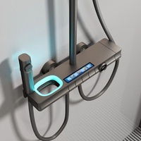 Ensemble de douche multifonctionnel haut de gamme en cuivre brossé chromé avec affichage numérique intelligent, jet doux, lumière d'ambiance et barre coulissante – Nouveauté irrésistible
