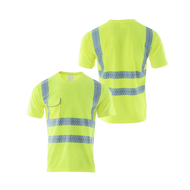 Hoge Zichtbaarheid Verkeersveiligheid Korte Mouwen Ronde Hals T-Shirt Zak Werkplek Veiligheid Werkkleding