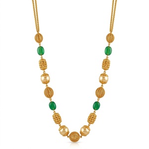 Antique 925 Silver <b>Necklace</b> with Green Beads Pearls Long Chain Mala <b>Statement</b> Jewelry for Women Wedding Party Gift Traditional - Product Image 1