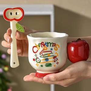 Taza de cerámica Cerouky con forma de manzana, con tapa y cuchara, resistente al calor, regalo de Navidad para niñas - Product Image 4