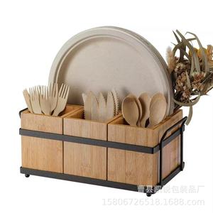 Caja de cubiertos de madera con múltiples compartimentos, soporte para cuchillos, organizador de utensilios de cocina para mesa de comedor y cocina - Product Image 3