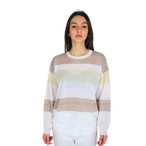 Pull en tricot rayé blanc beige Donna Maglia DKE8019, vêtements décontractés pour femmes - Product Image 1