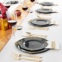 Vaisselle de fête personnalisée de style européen en or clair noir assiettes de fête jetables assiettes plats tasse fourchettes ensemble de vente en gros