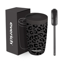 Everich ODM 350ml Gobelet à café 304SS Support de tasse sous vide isolé à double paroi personnalisé avec couvercle rabattable mousseur à lait et brosse