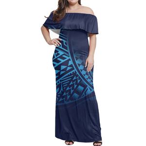 Robe longue sans bretelles Polynésienne Samoa Tribal <span class=keywords><strong>Tatouage</strong></span> Imprimer Polyester Robes Femmes Tendance Plage Hors Épaule Robe À Manches Courtes - Product Image 2