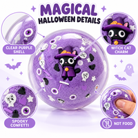 Jouet anti-stress Squishy chat sorcier violet fait main pour Halloween, à rebond lent