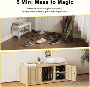 Zapatero de MDF Impermeable y Resistente a los Rayos UV, Banco de Almacenamiento de Diseño Minimalista, Estantes Ajustables para Interiores/Exteriores, para Entrada o Pasillo - Product Image 5
