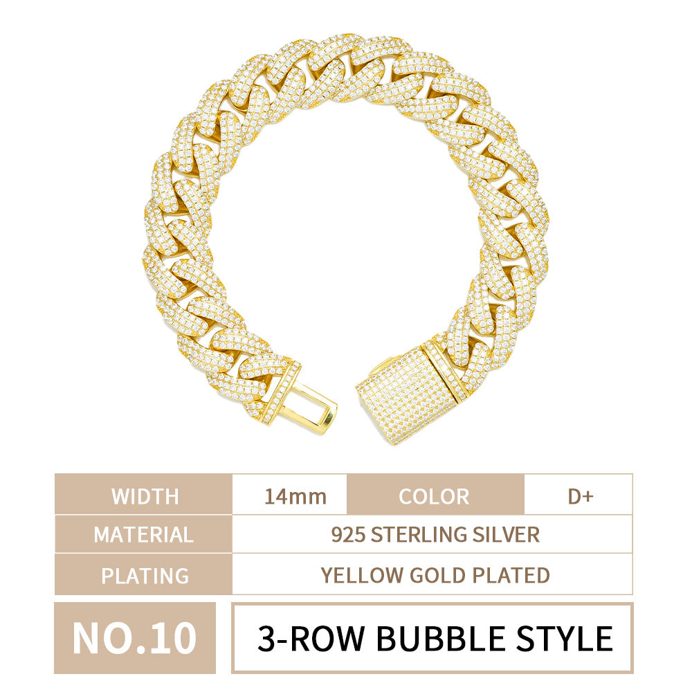 14 มม. แบบ 3 แถว สไตล์ Bubble ชุบทองคำสีเหลือง