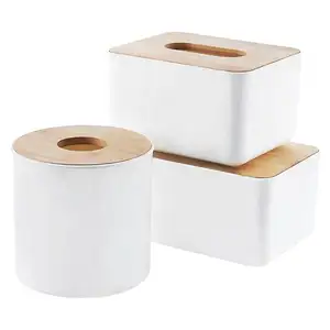 Bamboo Wood Cover Plastic Tissue Box Holder Storage Organizer Tissue Box Paper Holder Case for Home Decoration Kitchen Organizer