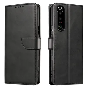 Deri Flip cüzdan kılıf Sony Xperia 1 5 10 II XZ XZ1 kompakt XZ2 Premium XZ3 Z3 Z5 XA2 XA1 XA ultra L4 L3 L2 L1 telefon kapak