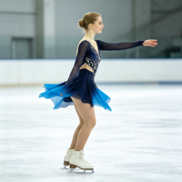 Robe de patinage et de danse bleu marine dégradé pour enfants et adultes, à manches longues en maille, avec strass et jupe en mousseline, pour compétition et spectacle de patinage sur glace