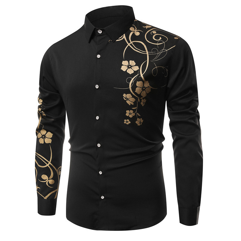 black and gold dress shirt for men Men's Button Down Shirt with Plaid Collar main image 0
