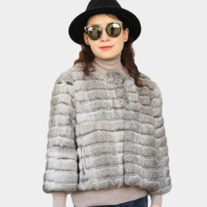 <span class=keywords><strong>Cappotto</strong></span> a righe lussuose a righe di coniglio con strisce incrociate a bottone singolo con maniche a tre quarti da donna - Product Image 1