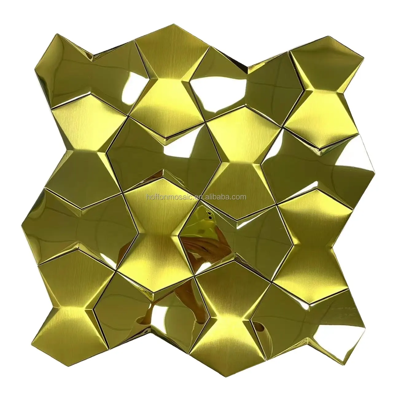3D fertig polierte oberfläche sechseckige form goldene farbe edelstahl mosaik für wanddekoration