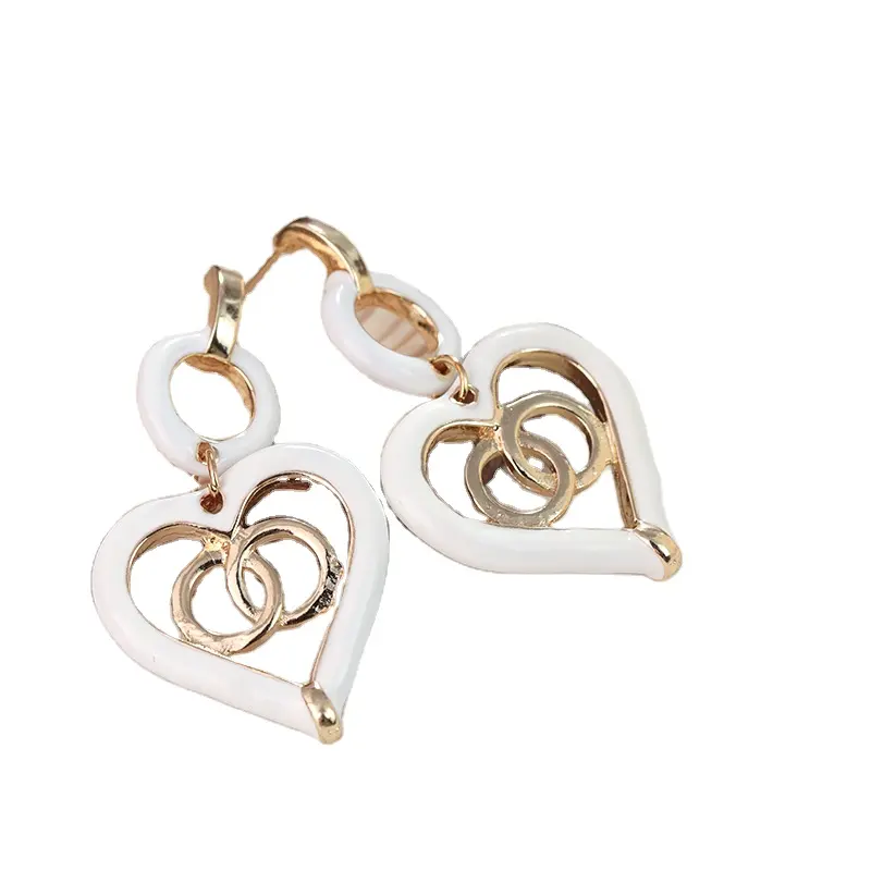Silver Needle Double Circle Oil Dropping Heart Earrings New Retro Fashion Personality Earrings Wholesale