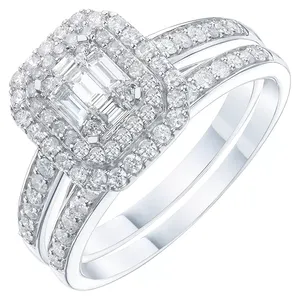 MEDBOO趋势珠宝铂金PT950 0.66ct VVS祖母绿切割硅石钻石订婚戒指套装情侣浪漫结婚戒指