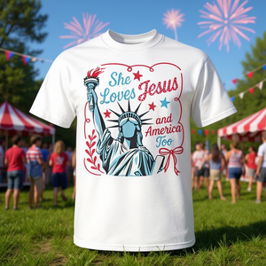 Ella ama a Jesús y también a Estados Unidos, camiseta con diseño del 4 de julio, fe cristiana - Product Image 3