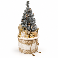 Sapin de Noël artificiel en or champagne de 60 cm (23,6 pouces) avec base en tissu blanc, décoration de sol pour les fêtes
