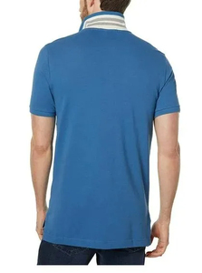 Polo bleu pour homme Polo uni coupe ajustée avec patte intérieure contrastée à deux boutons - Product Image 3