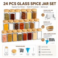 Lot de 12 ou 24 pots à épices carrés en verre de 4 oz avec couvercles en bambou, inserts doseurs, étiquettes, entonnoir et brosse de nettoyage