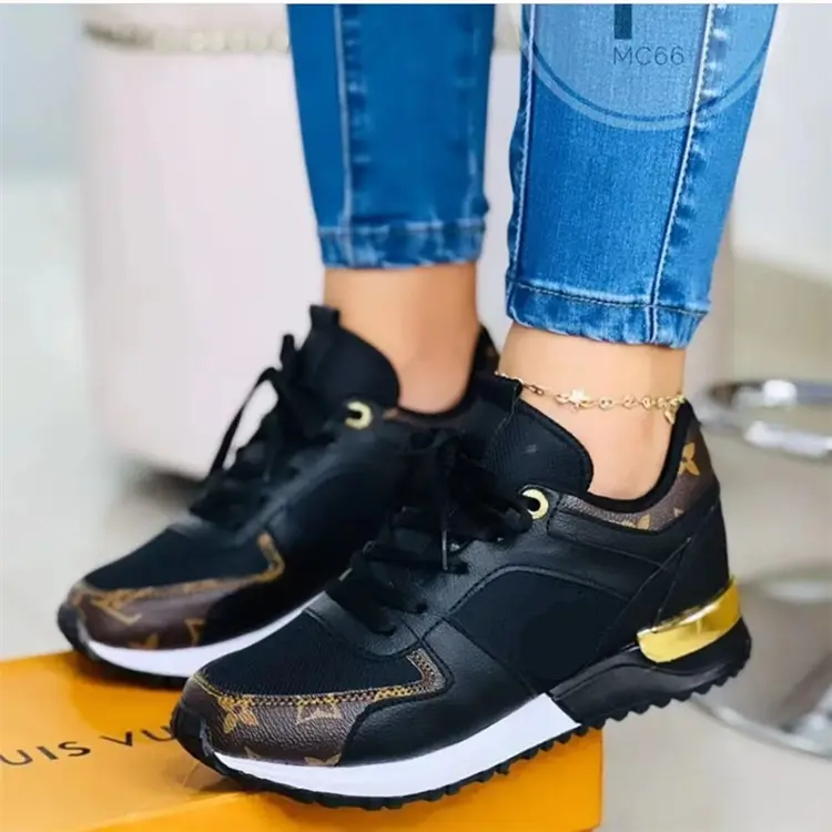 Dropshipping large size sneakers round toe women walking style shoes wedge chunky sole sports sneaker