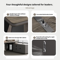 Bureau de direction contemporain haut de gamme élégant en bois avec bande LED pour PDG, PDG-Chef d'entreprise et Directeur général