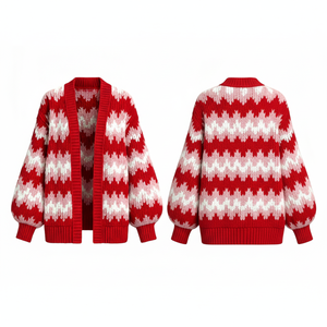 Pull en maille épaisse anti-plis respirant rose pour femme, ensemble deux pièces, coupe ample et oversize, mode hiver, confortable et chaud, 100% coton - Product Image 1