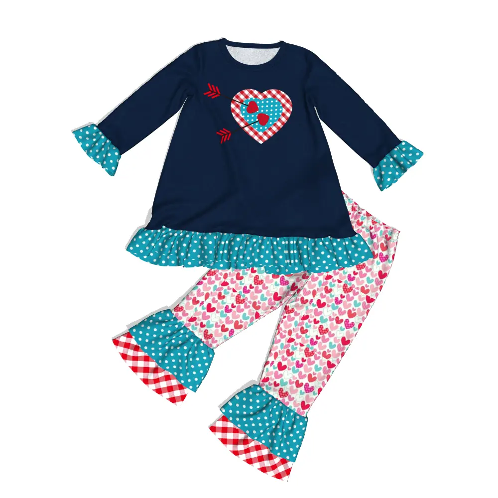 Vêtements pour enfants, ensemble 2 pièces, tenue à volants, ange, vêtements pour filles, saint-valentin, vente en gros, 2019