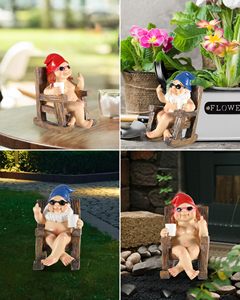 Funny Gnomes in Rocket Chair 2 Pack Résine Artisanat Middle Finger Decor Collectible Naughty Naked Figurines - Product Image 2