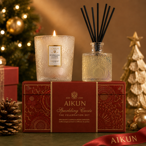 Aikun - Juego de Difusor de Aromas de Vidrio Grabado de 150 ml con Vela Perfumada, Caja con Logotipo en Dorado, Larga Duración, Bajo MOQ, OEM Rápido, Navidad - Product Image 1