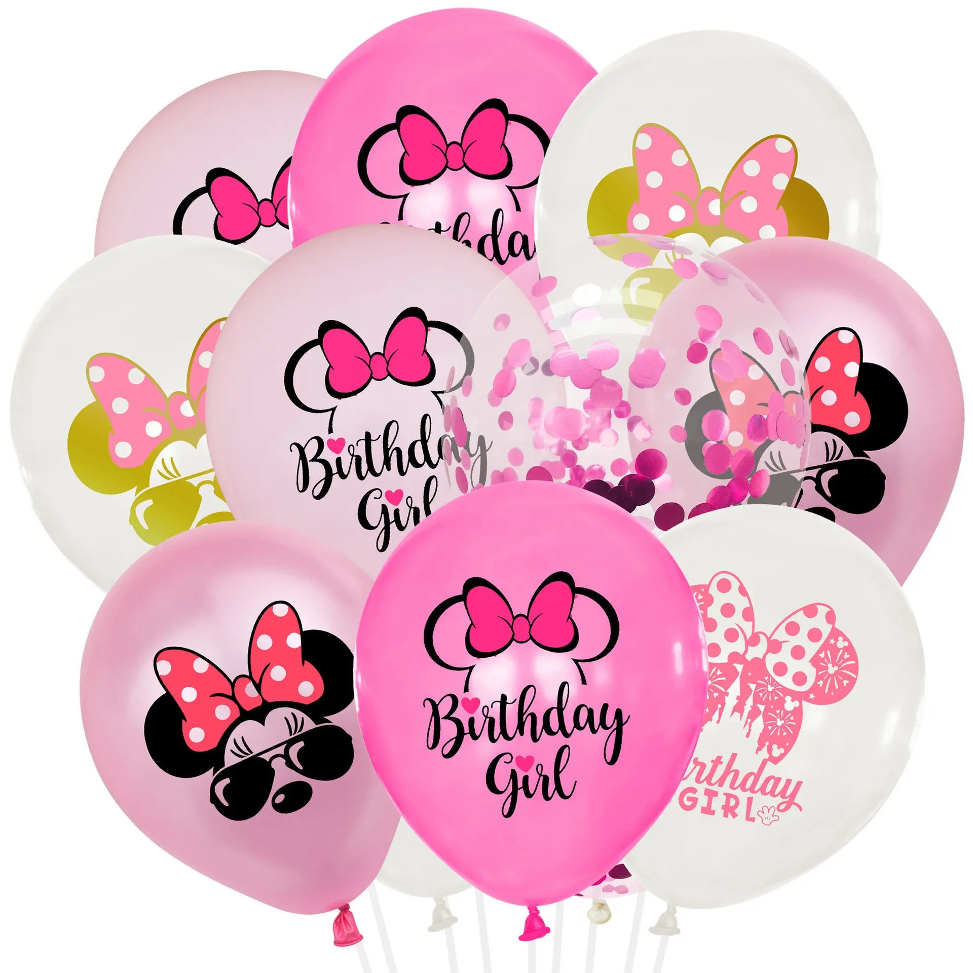 Set Kemasan 12 Inci Balon Lateks Minnie Mouse Merah Muda Balon Lateks Minnie Confetti Set untuk Bayi Perempuan Balon Lateks Pesta Ulang Tahun