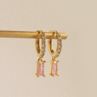Anting-anting gelang berlian baguette perak 925 model huggies Pave Diamond untuk wanita