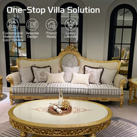 Grand canapé 4 places en bois massif sculpté à la main, style baroque rococo, doré, pour salon de villa, mobilier d'intérieur classique antique