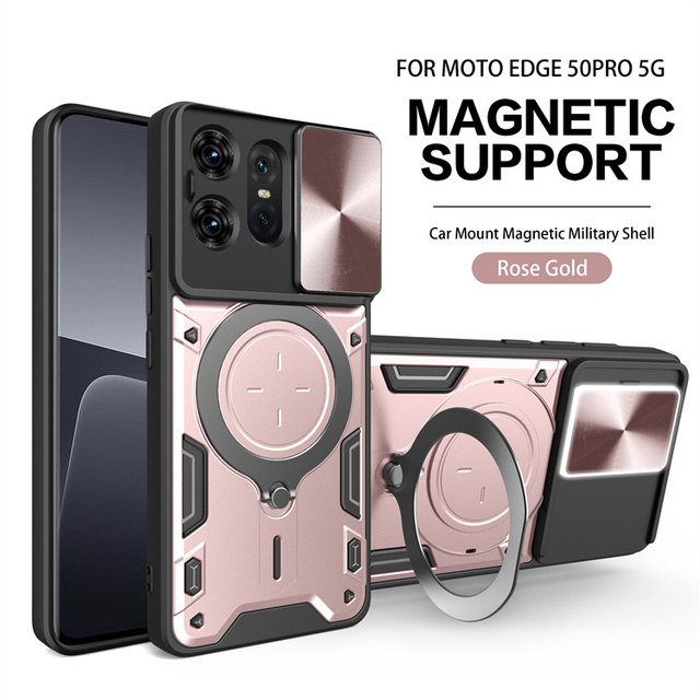 For Motorola Case for Motorola Edge 50 Neo/Edge 50/G55/G35/G45Sliding Window Shockproof Metal Ring Kickstand Magnetic Phone Case