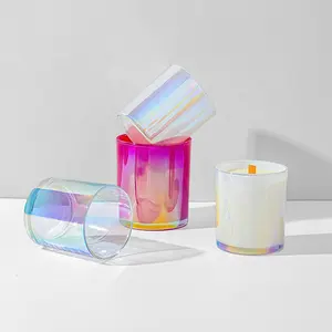 Iridescent Candle Jar 320ml 10oz Luxury Custom White Empty Holographic Glass Iridescent Candle Jars Without Lids